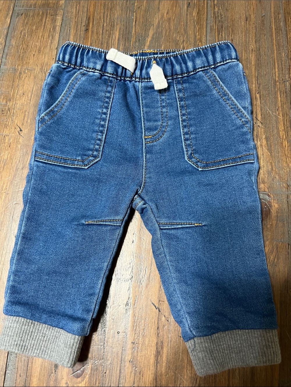 Cat & Jack Denim-Look Jogger Pants in Blue with Gray Cuffs